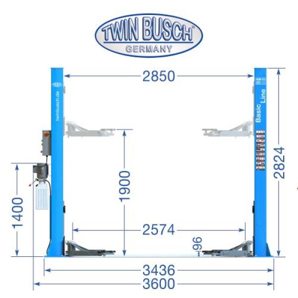 Twin Busch 2 Säulen Hebebühne TW242M 4.2t – BASIC LINE – halbautomatische Entriegelung